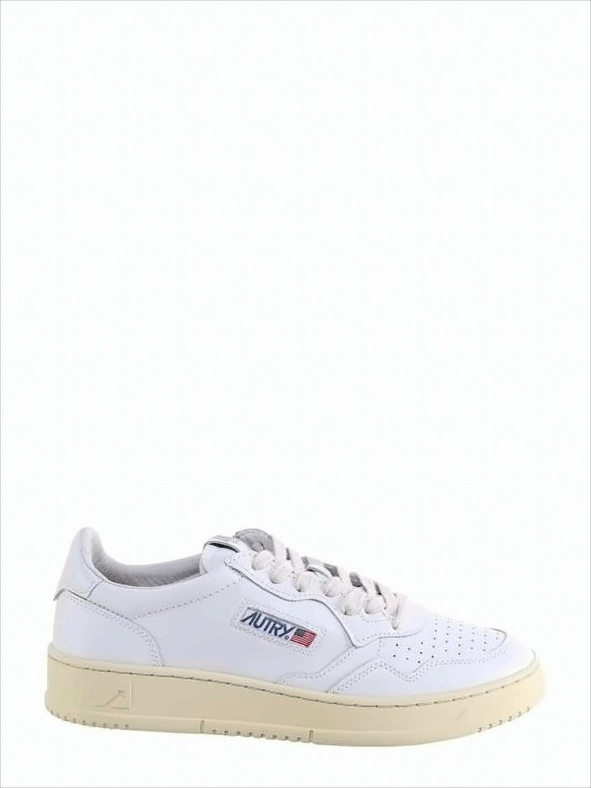 Low-Top Leather Sneakers with Perforated Detailing