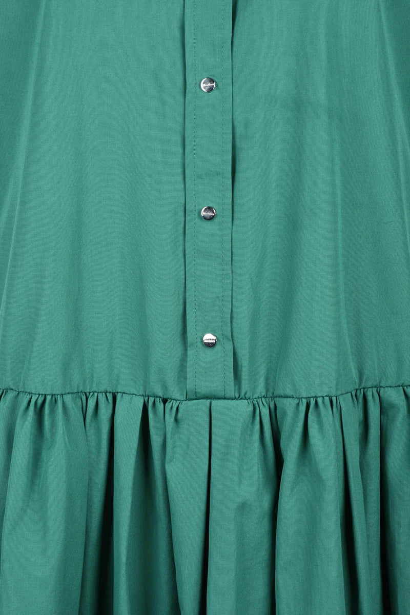 Flared Button-Down Dress with Puff Sleeves