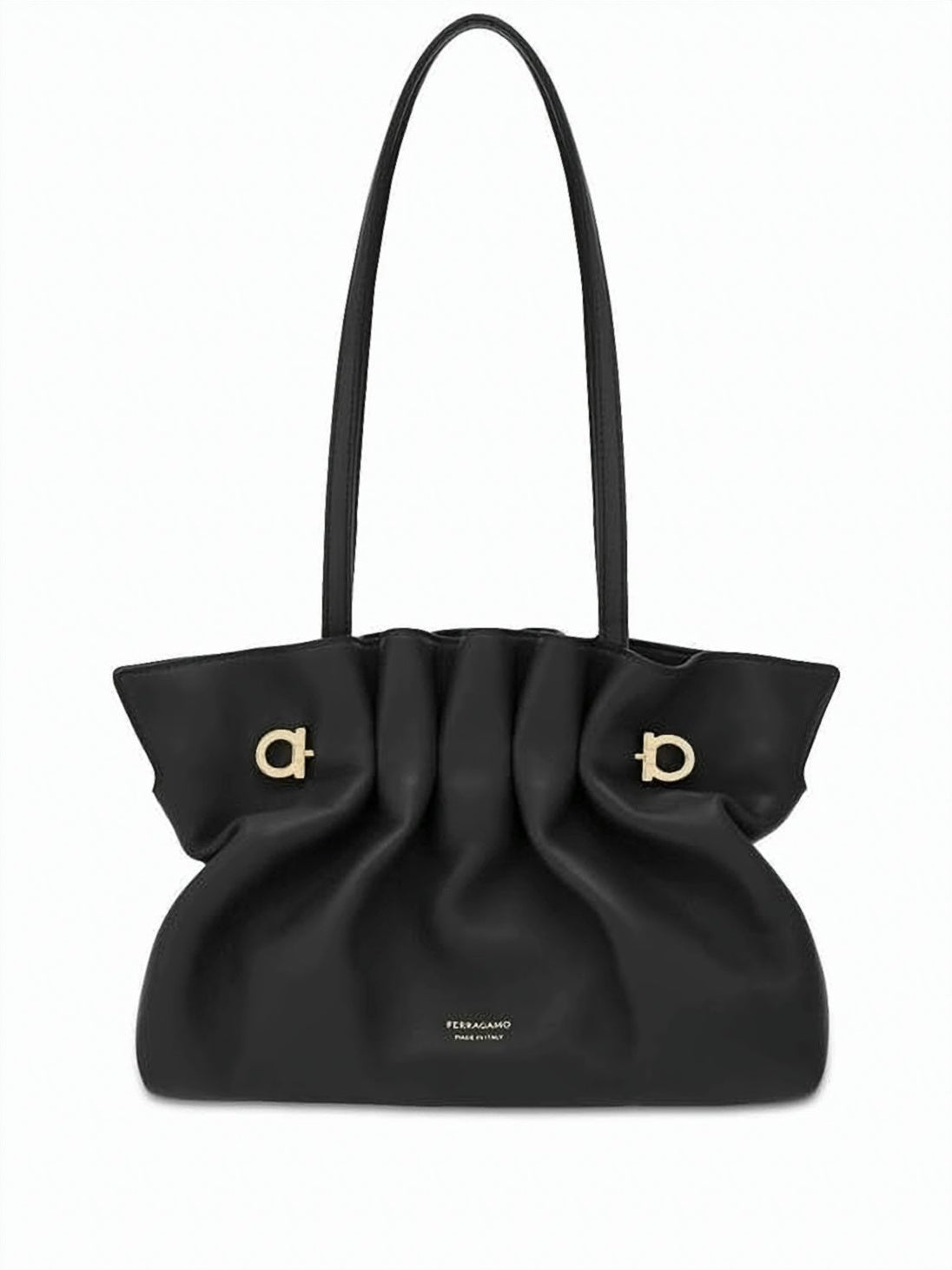 Ruched Nappa Leather Shoulder Bag