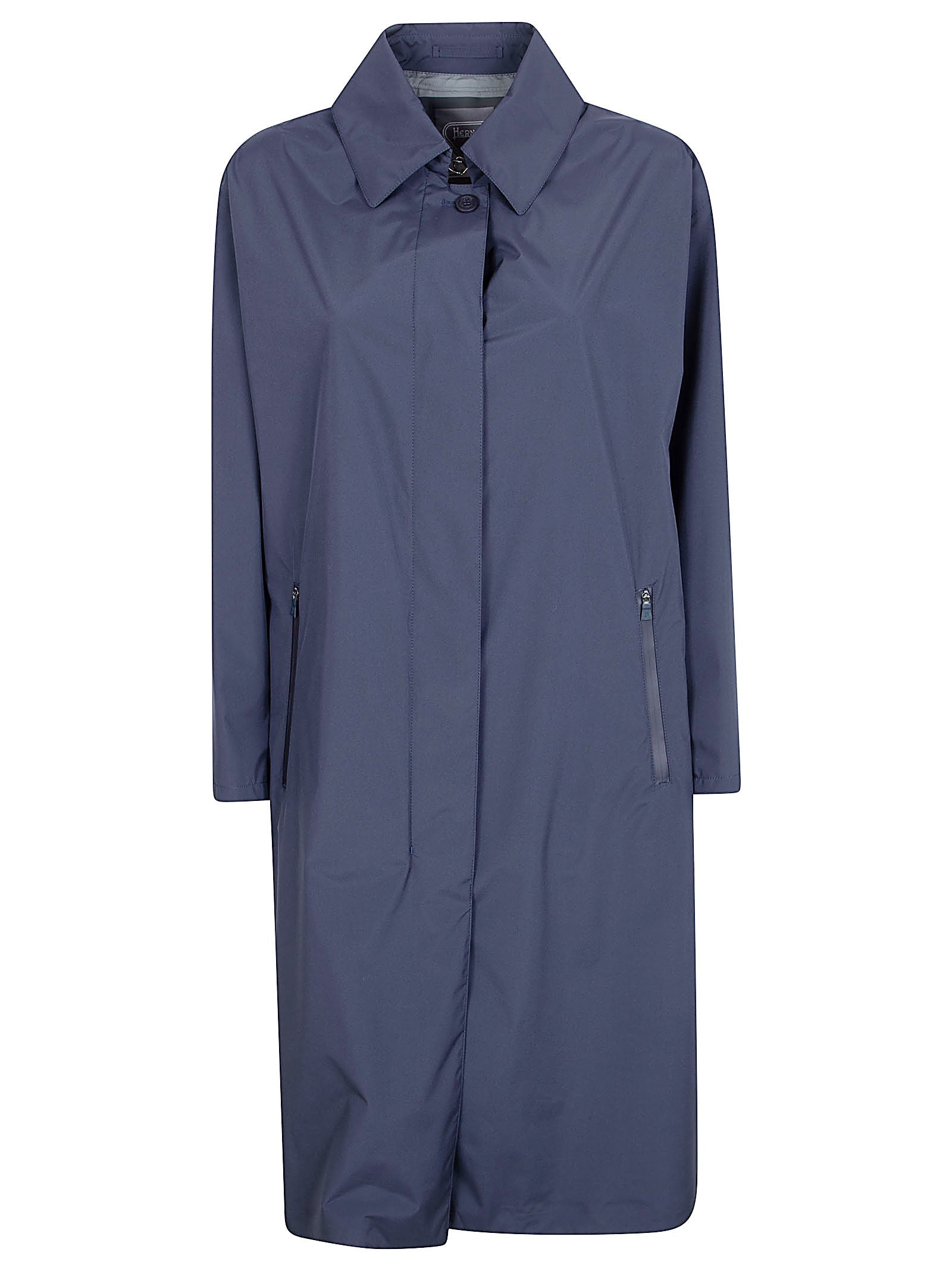 Blue Coat with Classic Collar and Concealed Closure
