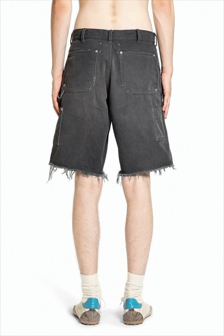 Mid-Thigh Relaxed Fit Shorts With Distressed Hem And Utility Pockets