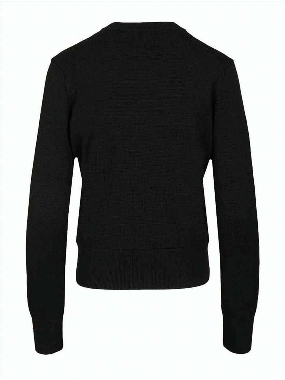 Fitted Black Wool Crewneck Sweater With Embroidered Detailing