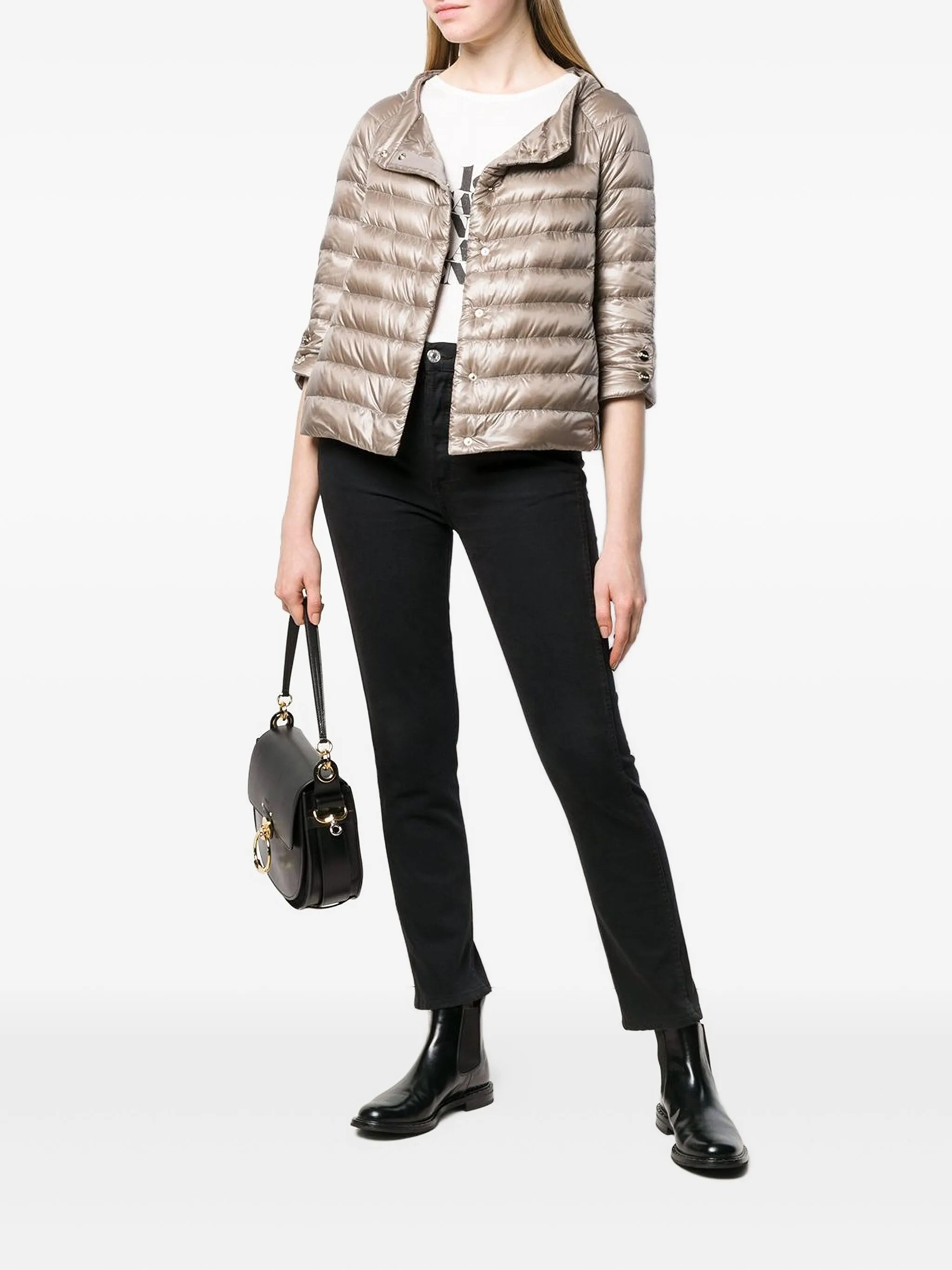 Neutral Piumino Quilted Shiny Cropped Jacket