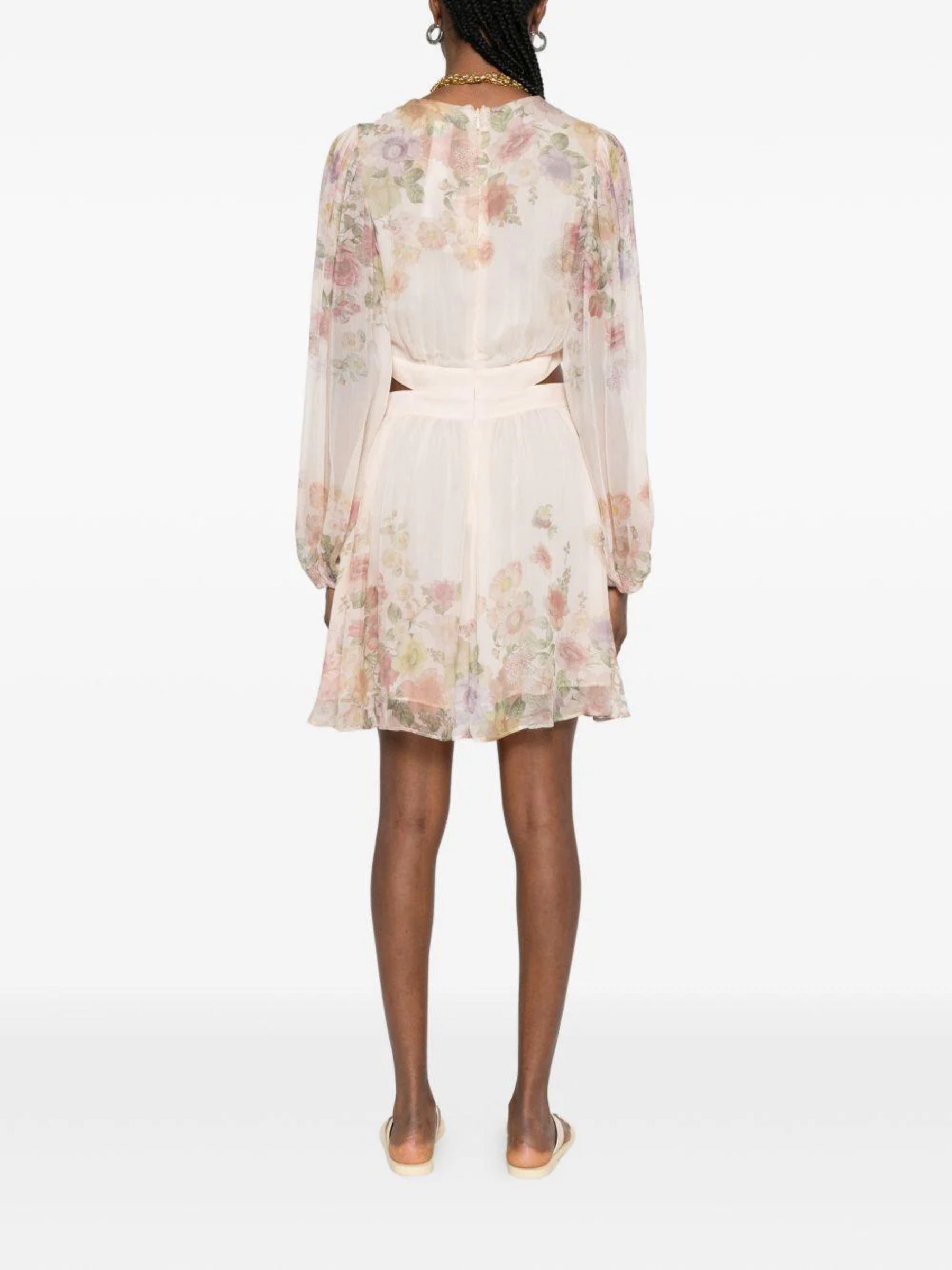 Delicate Floral Print Mini Dress with Puff Sleeves