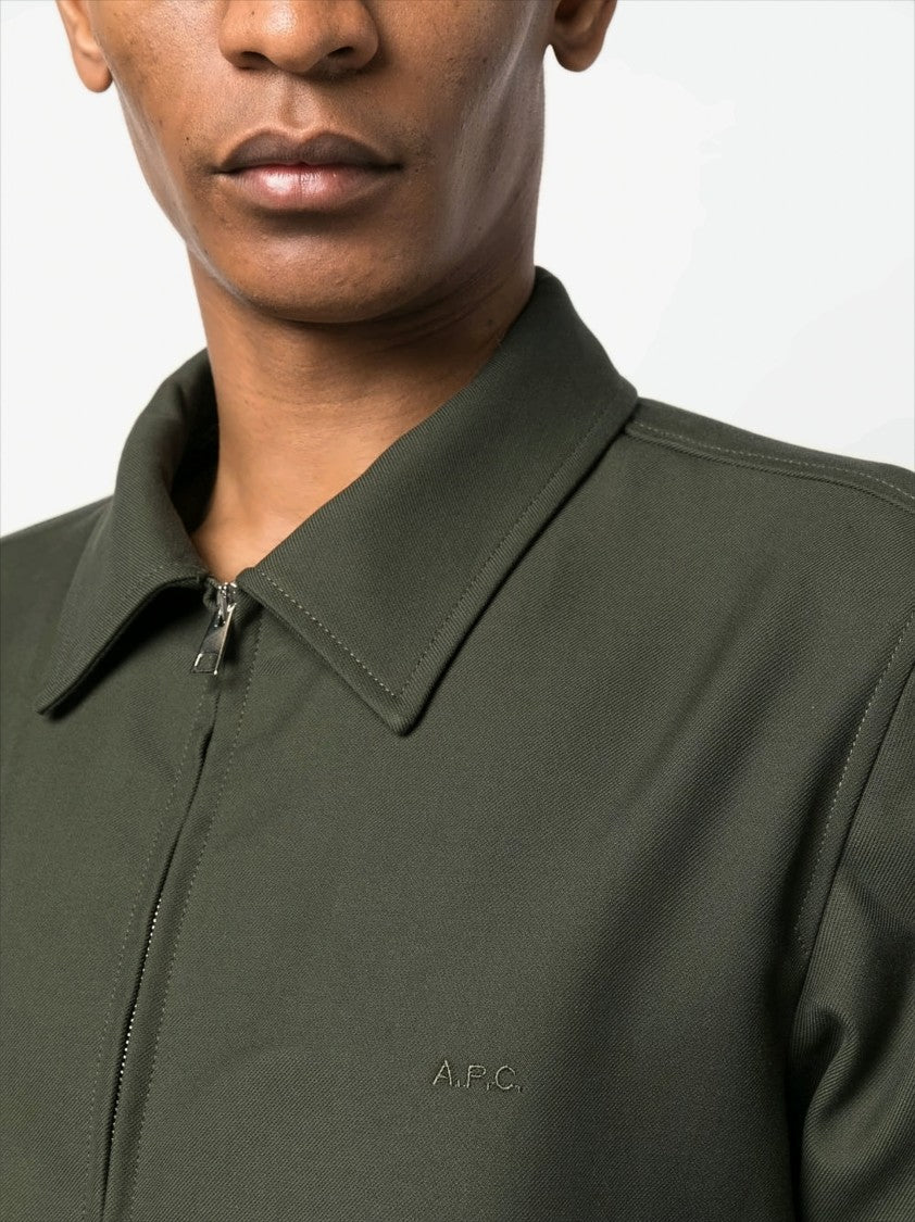 Green Bomber Jacket with Ribbed Details
