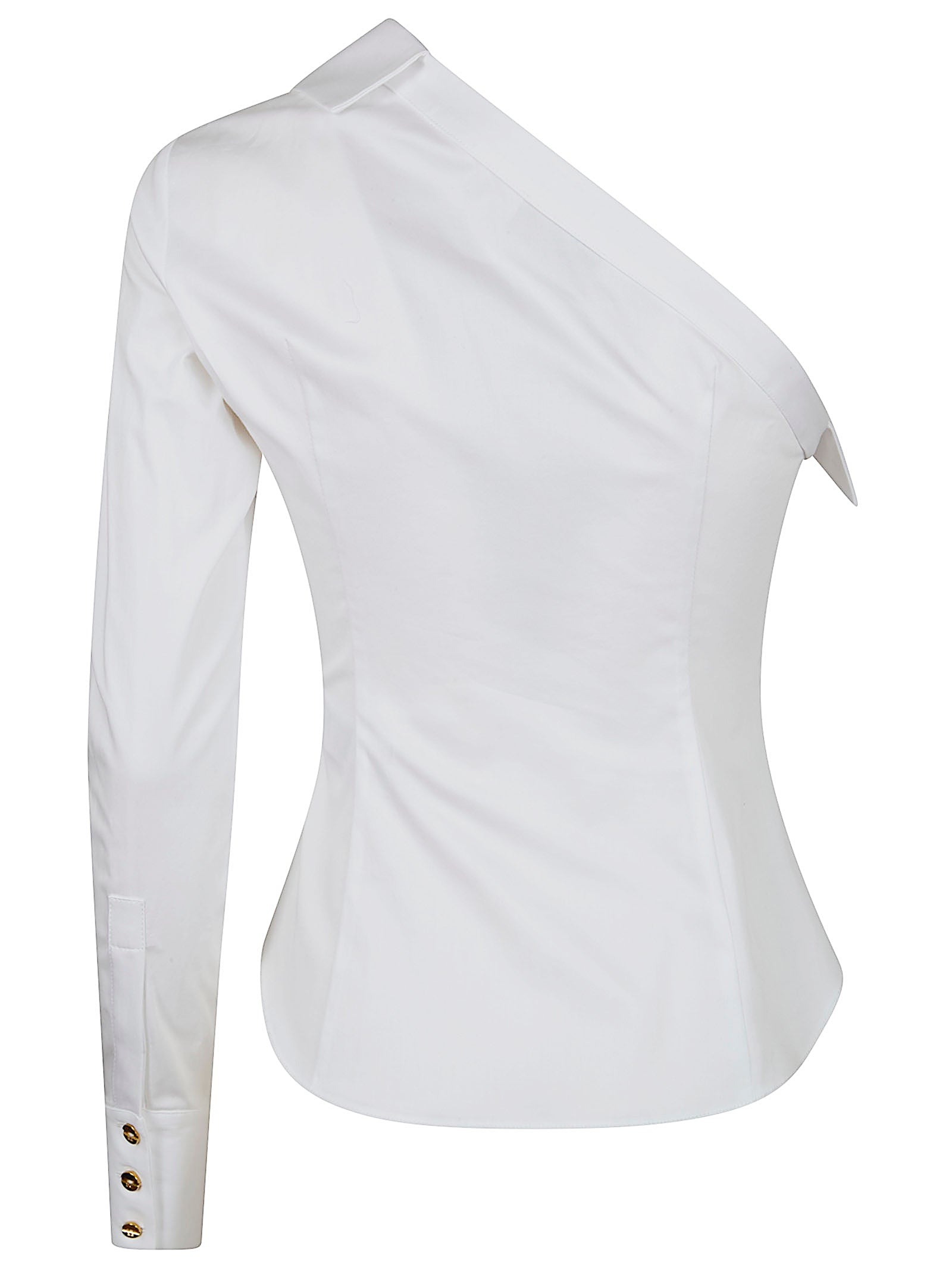 Asymmetrical Cotton Shirt With Tailored Fit And Pointed Collar