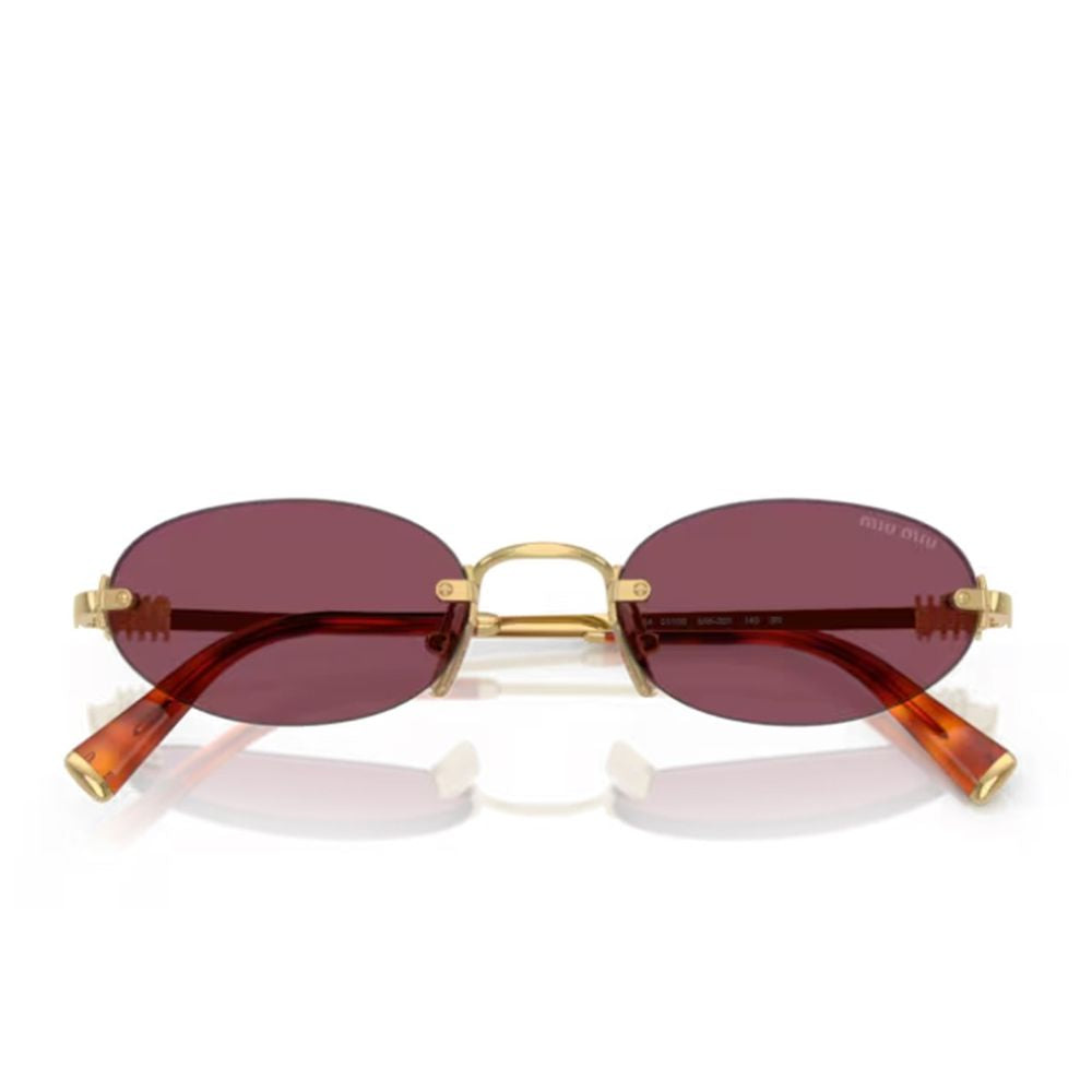 Rimless Gold-Tone Metal Oval Sunglasses with Bordeaux Lenses