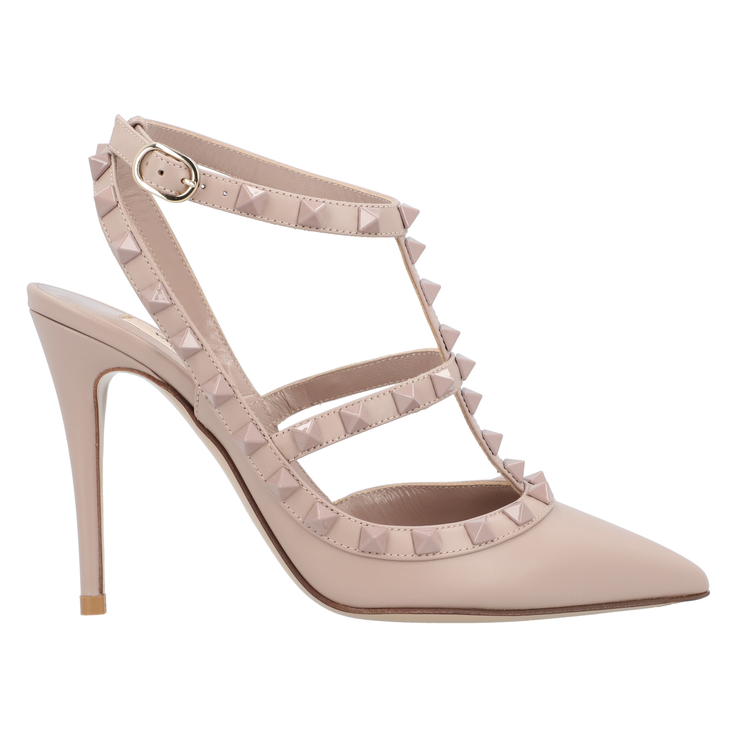 Pointed Toe Rockstud Pumps With Adjustable Ankle Strap