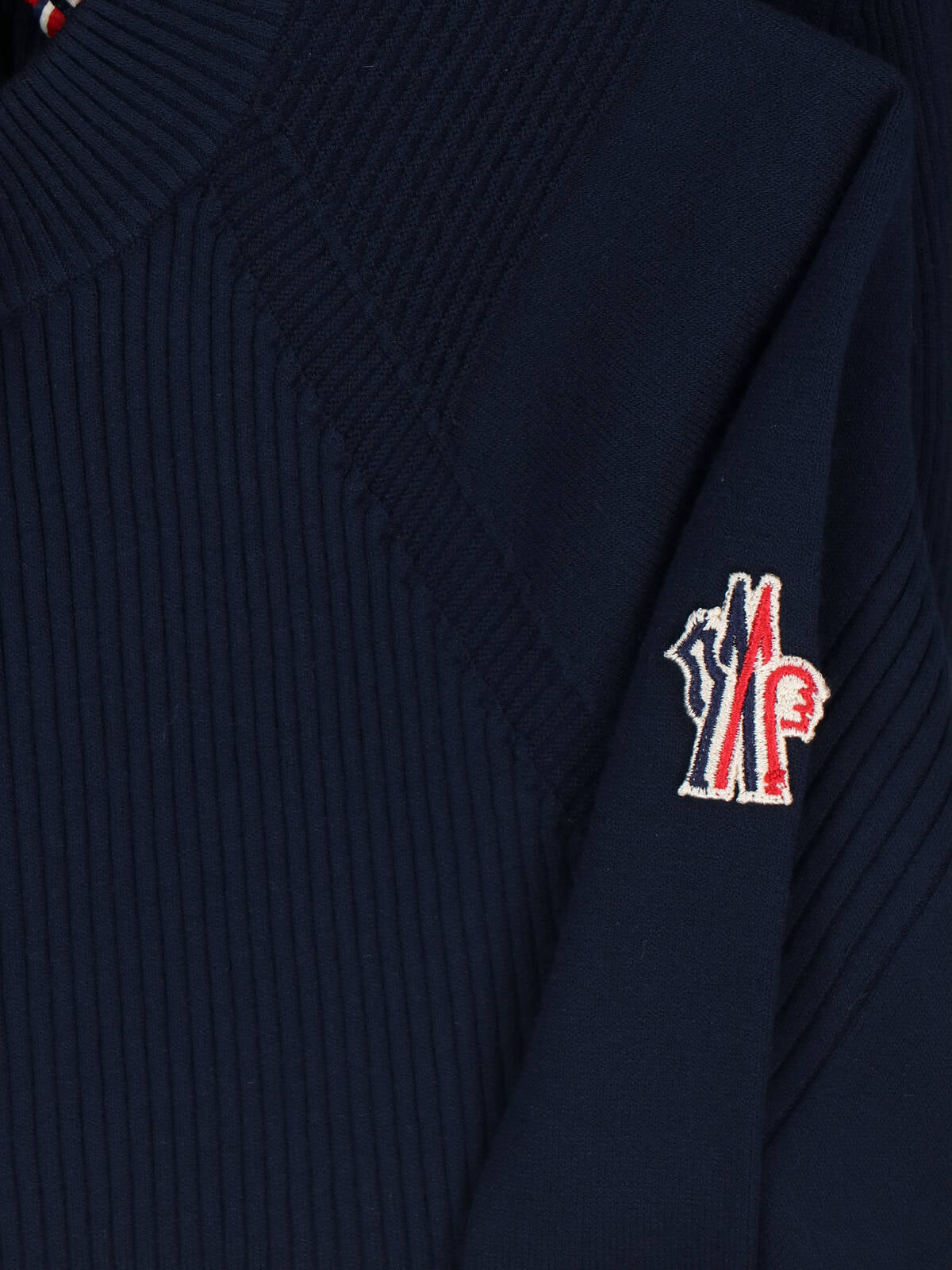 Blue Ribbed Viscose Blend Logo Sweater