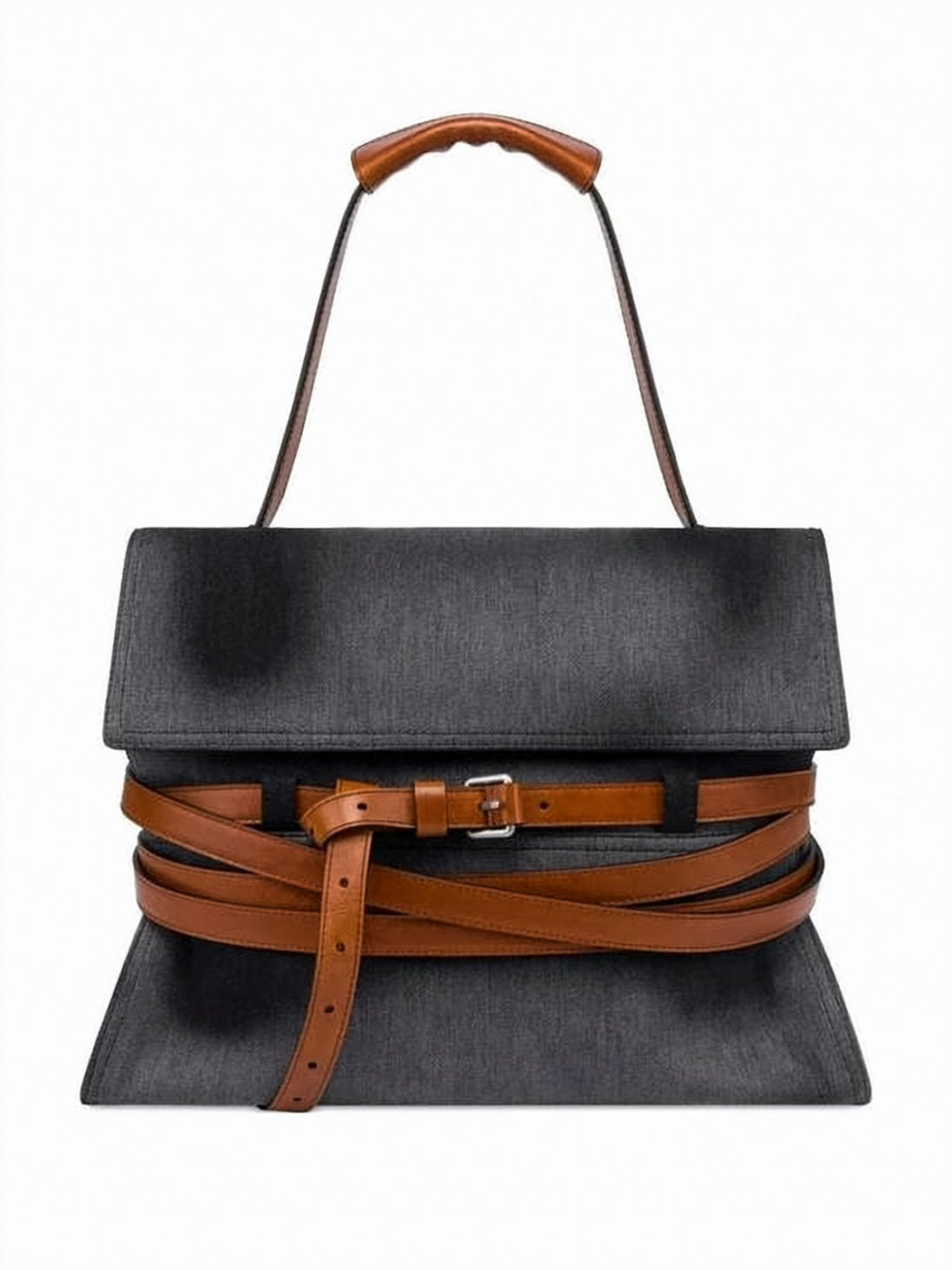 Black Tote Bag with Leather Accents and Buckle Detail