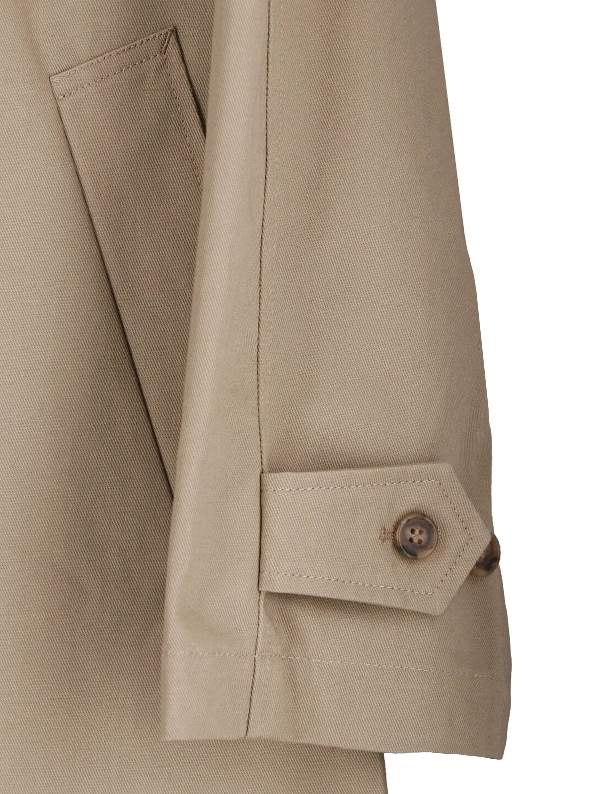 Mid-Length Beige Jacket with Classic Collar and Button Details