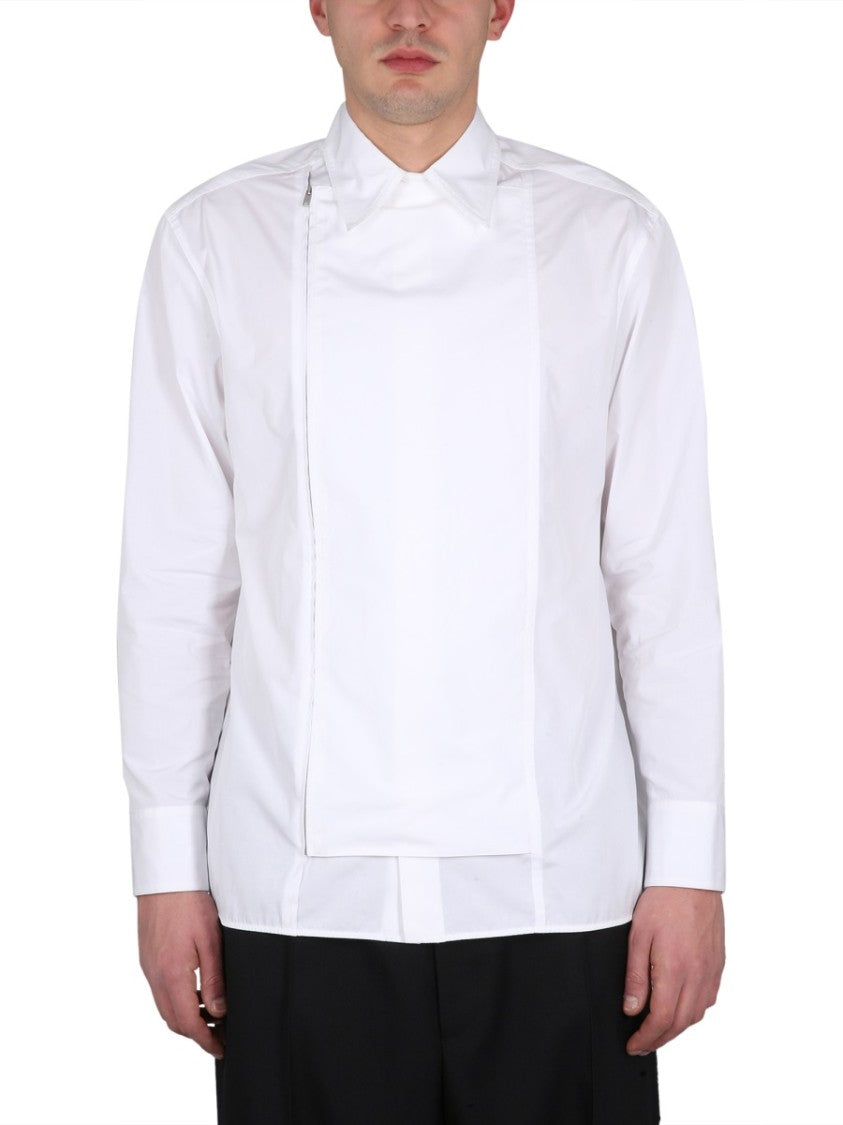 Asymmetrically Zippered White Casual Shirt