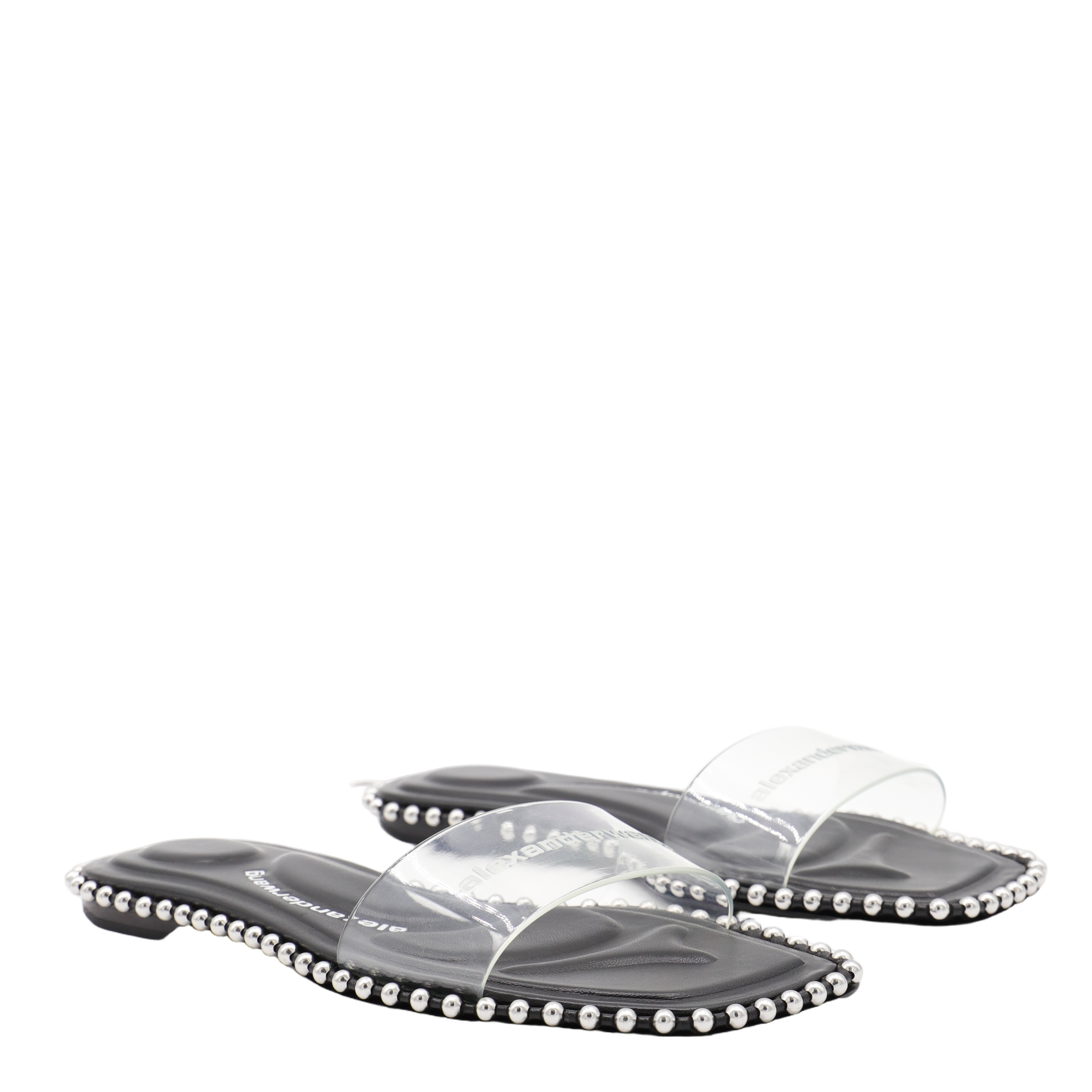 Contoured Black Flats with Transparent Strap