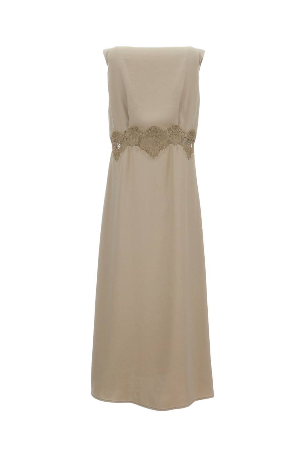 Sleeveless Midi Dress With V-Neckline And Lace Insert