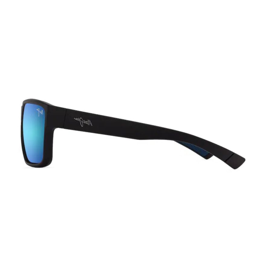 Uila Rectangular Matte Black Sunglasses with Reflective Blue Lenses
