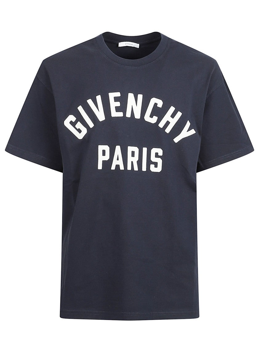 Navy Cotton Jersey T-Shirt With Contrasting Logo Embroidery