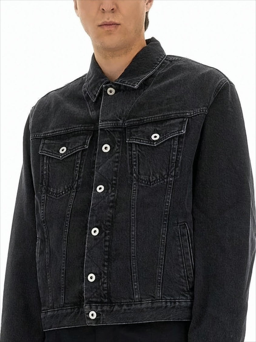 Black Denim Jacket With Silver-Tone Hardware And Floral Embroidery