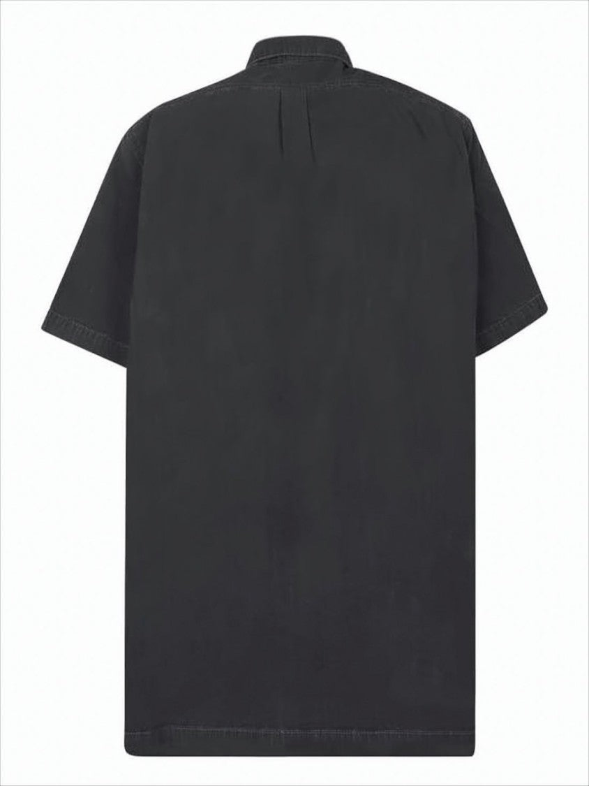 Short-Sleeved Black Shirt with Classic Collar and Chest Pocket