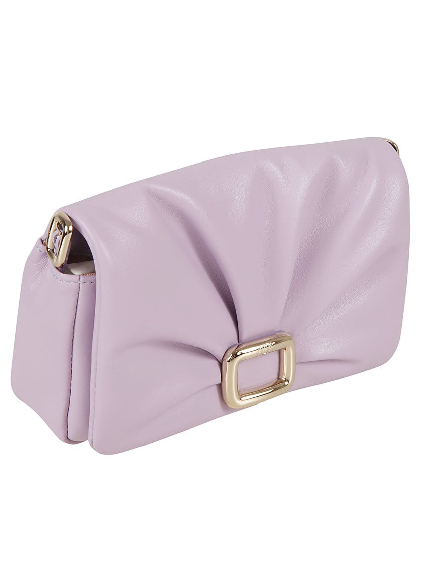 Pleated Calfskin Handbag With Square Buckle Detail