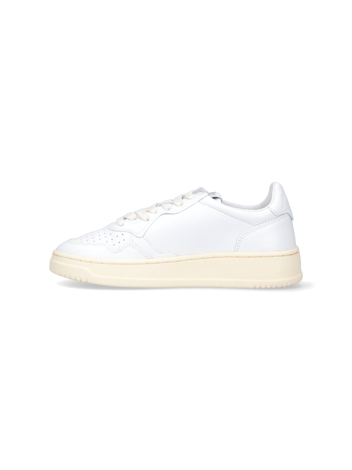 Low-Top White Leather Sneakers with Rounded Toe