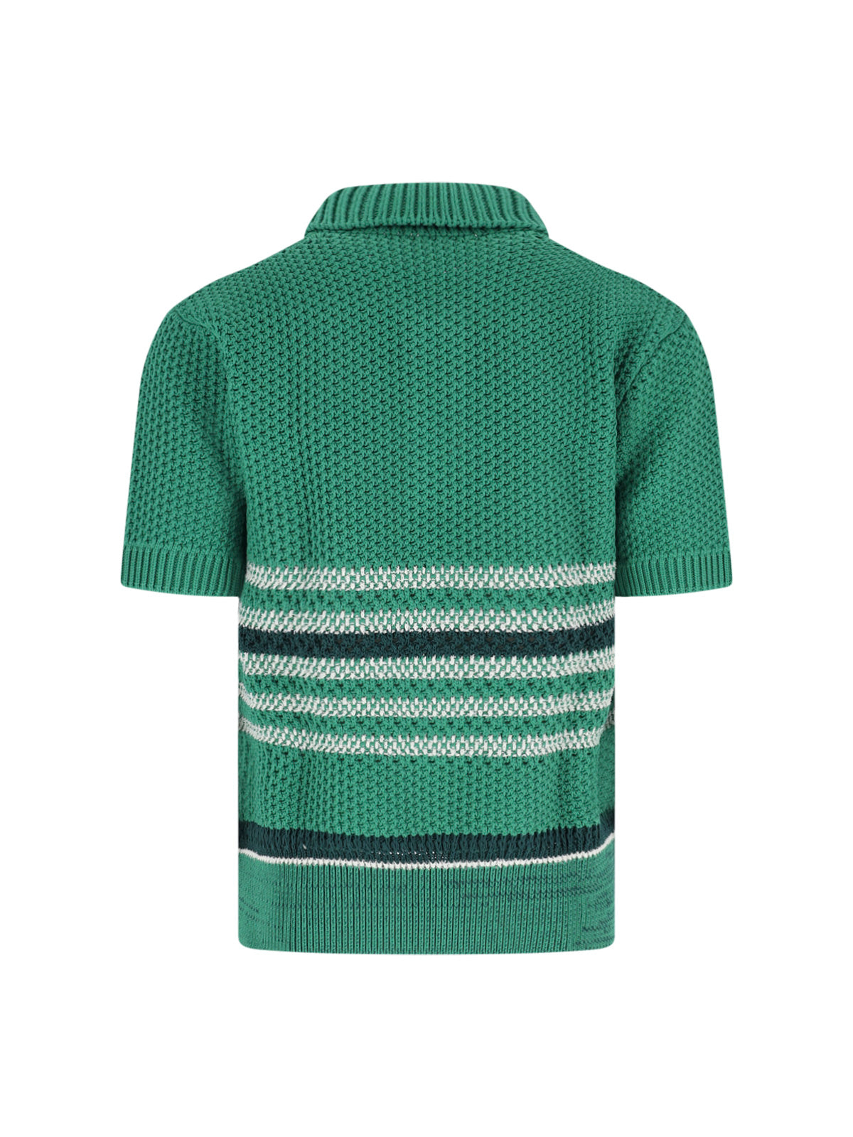 Green Knitted Multicolor Stripe Polo Shirt