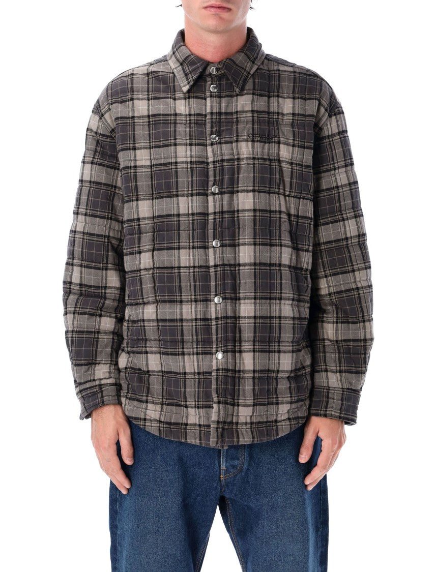 Padded Check Cotton Shirt Jacket With Logo