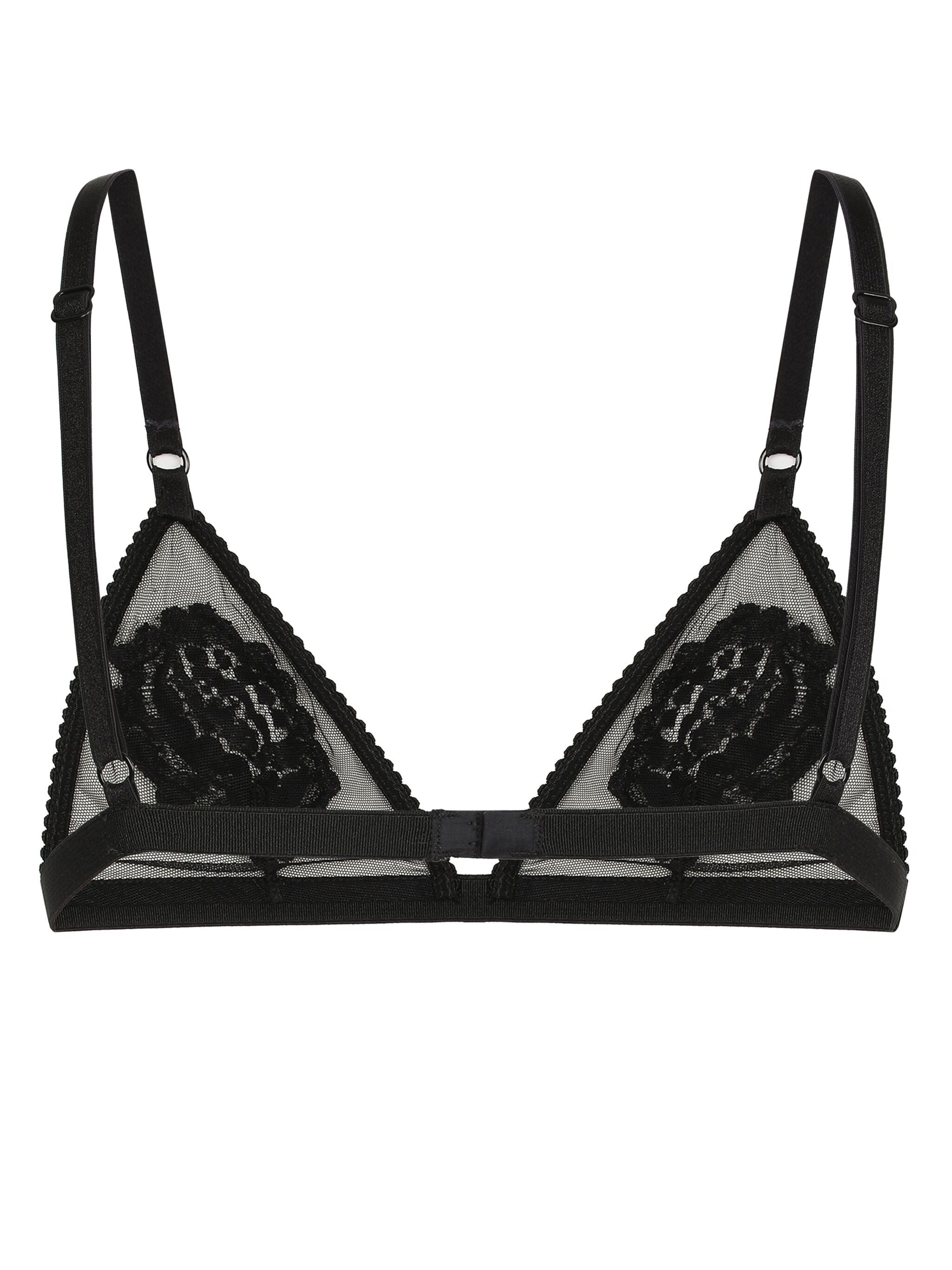 Black Soft Cup Triangle Floral Bra