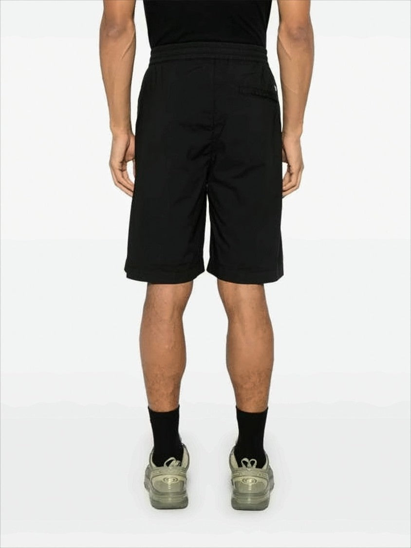 Mid-Thigh Length Black Shorts with Buttoned Waistband