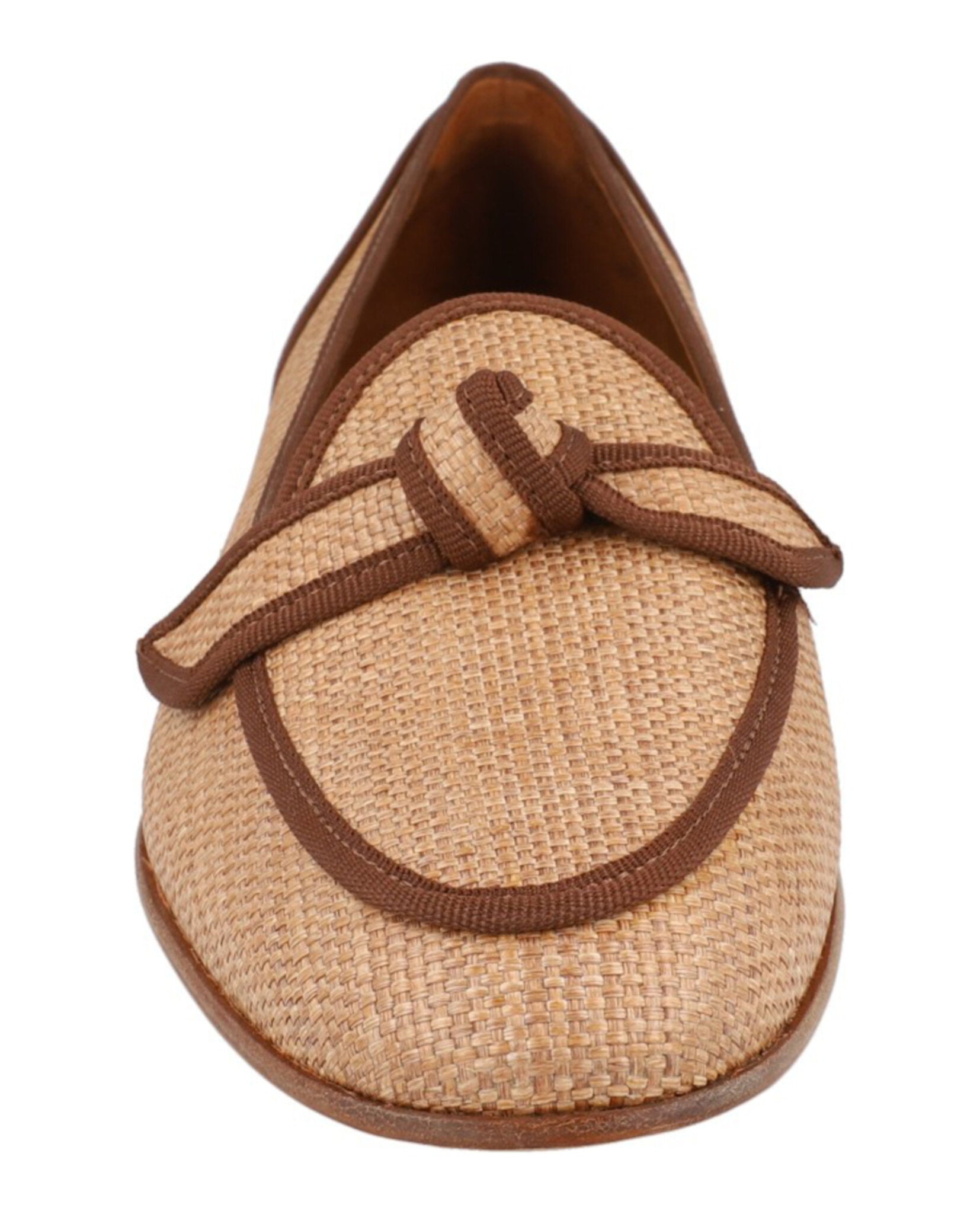 Grosgrain-Trim Raffia Loafers