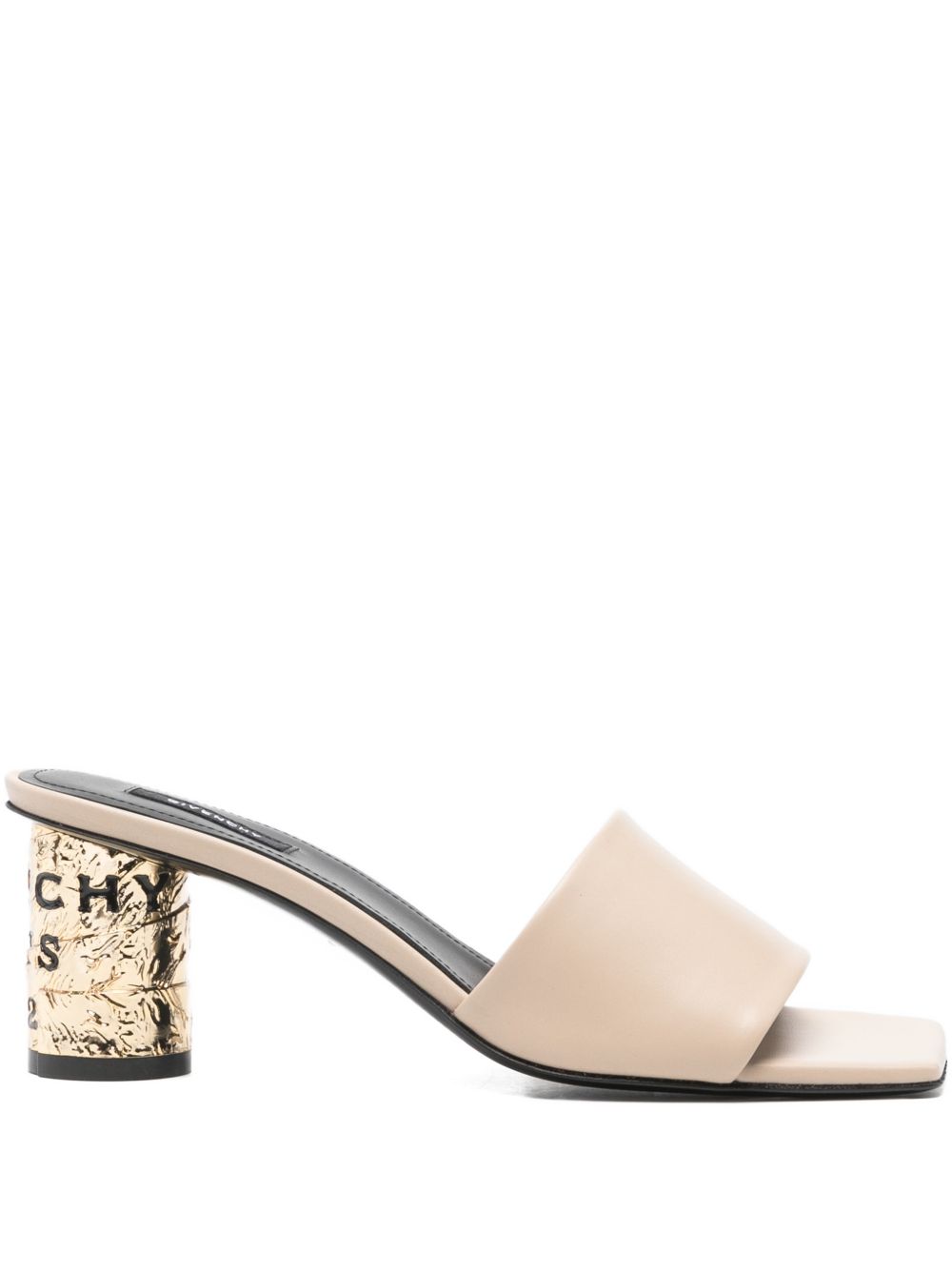 Beige Sandals with Metallic Block Heel