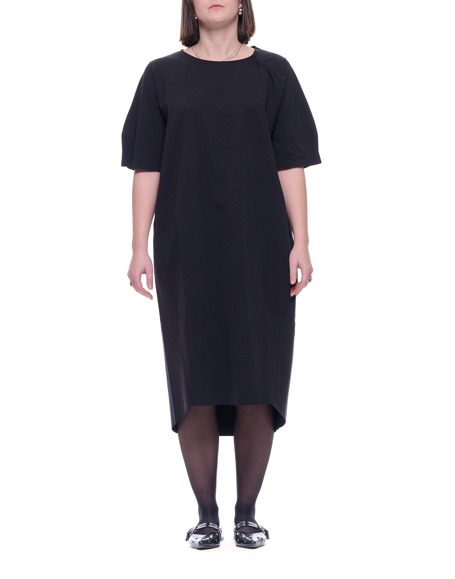 Long Crew Neck Cotton Blend Dress