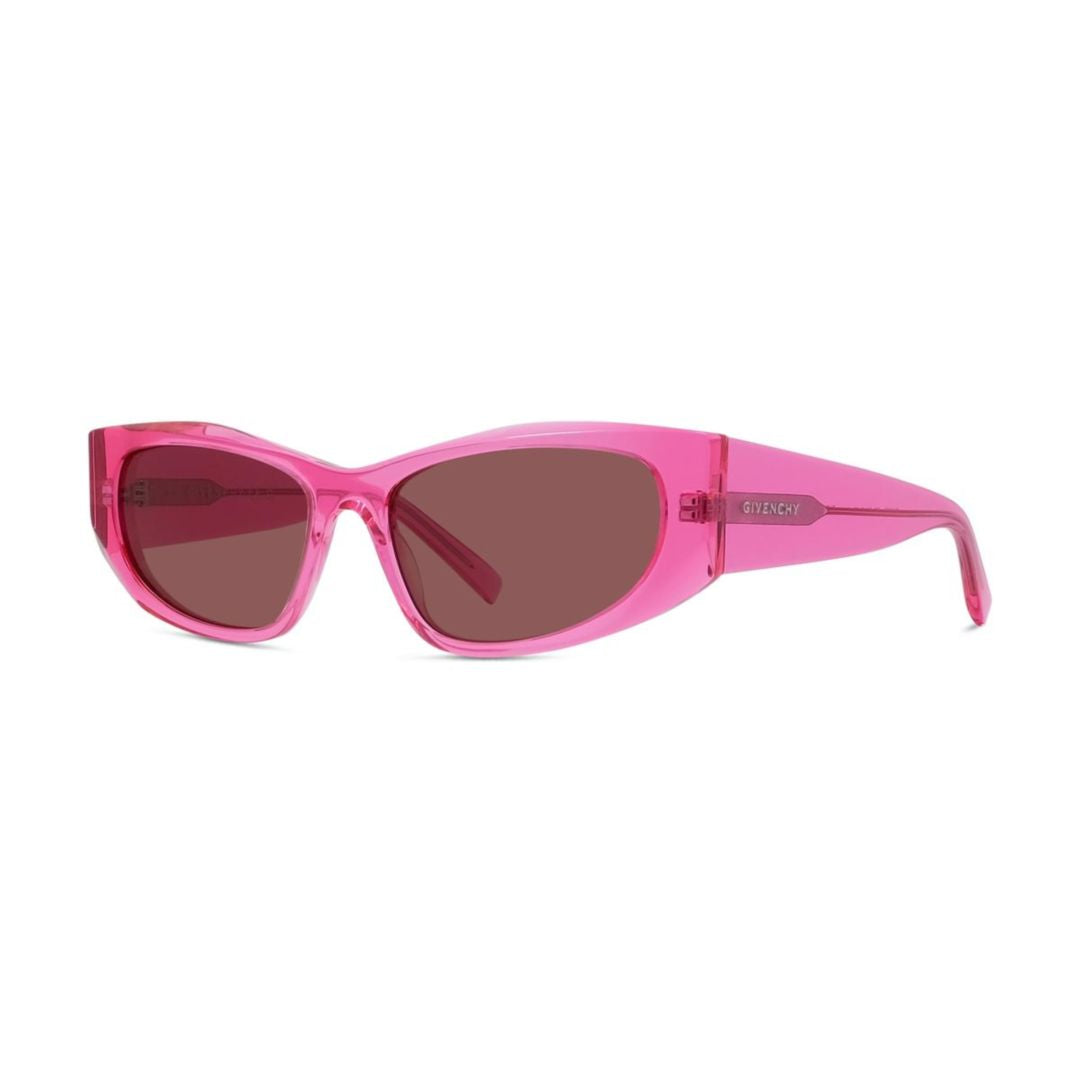 Gv40116i Translucent Pink Narrow Rectangular Sunglasses with Muted Brown Lenses