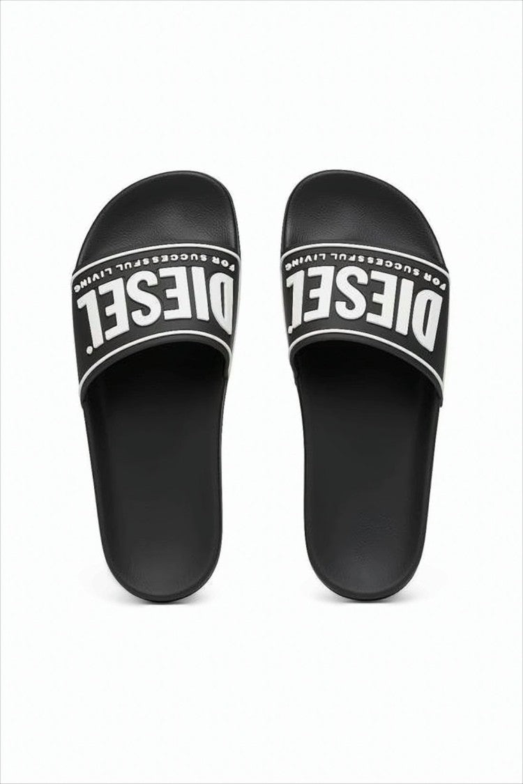 Contoured Black Slide Sandals