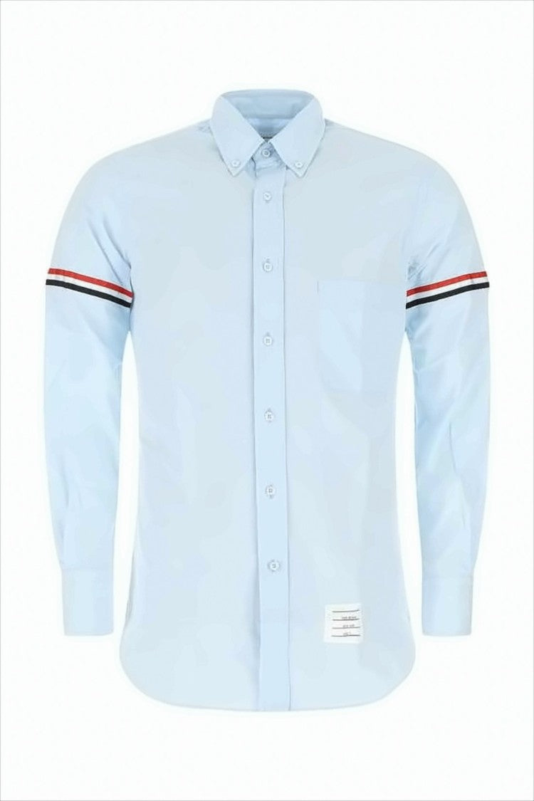 Light Blue Long-Sleeve Button-Up Shirt with Contrast Stripes