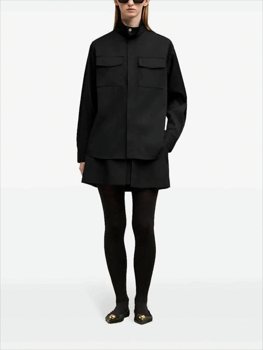 Structured High Stand Collar Shirt With Flap Pockets