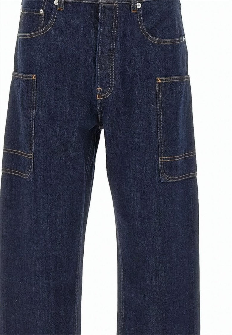 Wide-Leg Cotton Denim Pants With Utility Pockets