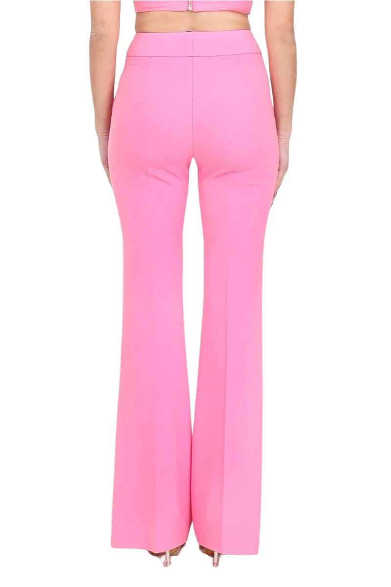 High-Waisted Flared Trousers in Smooth Technical Fabric