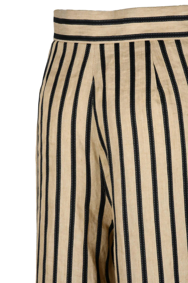 Wide Leg Cestino Trousers Linen/Cotton - Beige/Black