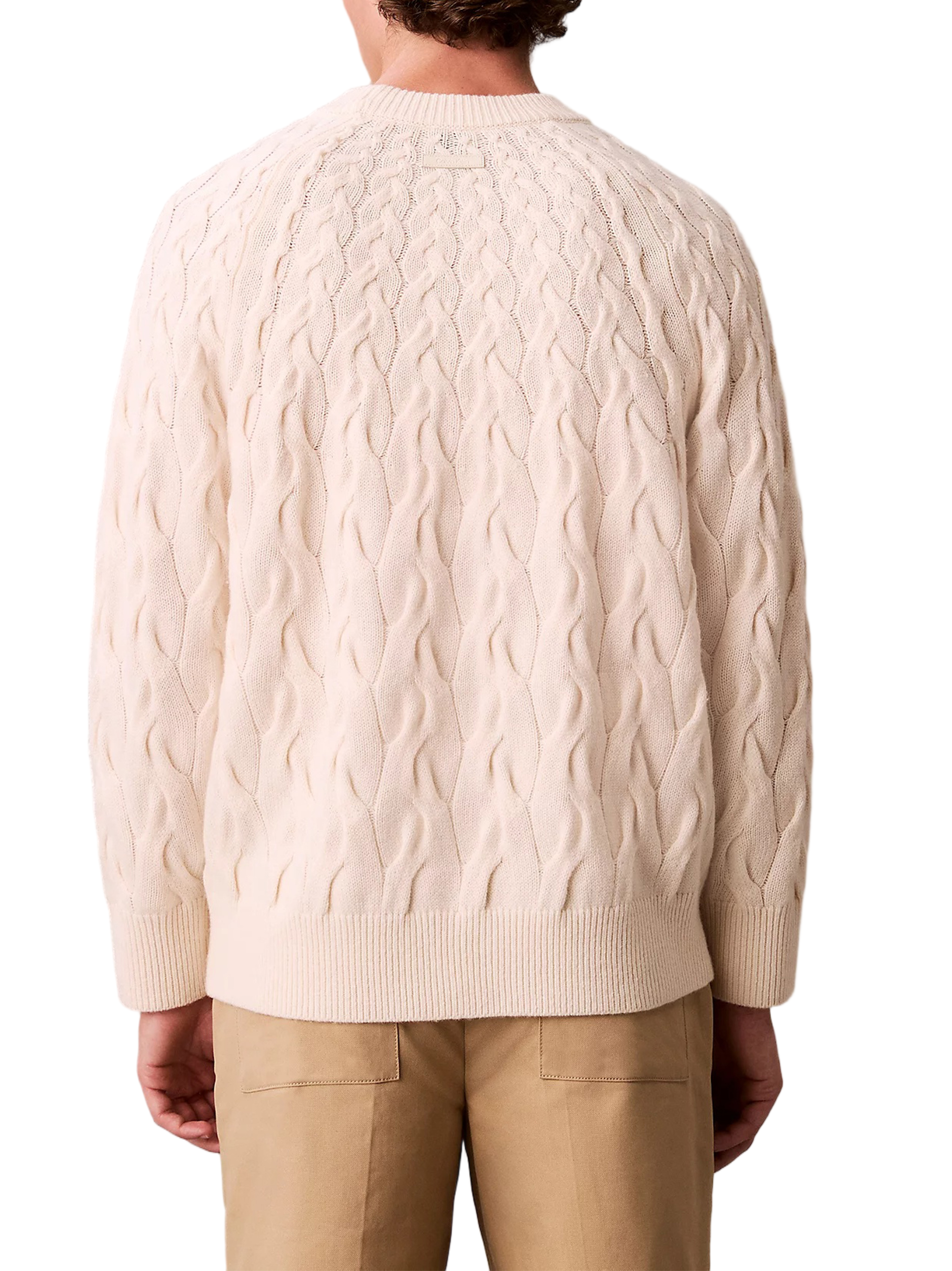 White Lambswool Blend Cable Knit Sweater