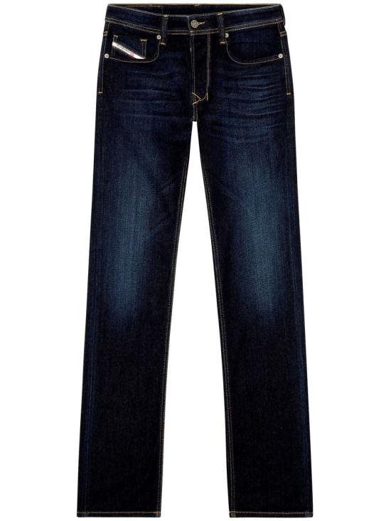 Straight-Leg Denim Pants with Distressed Indigo Finish