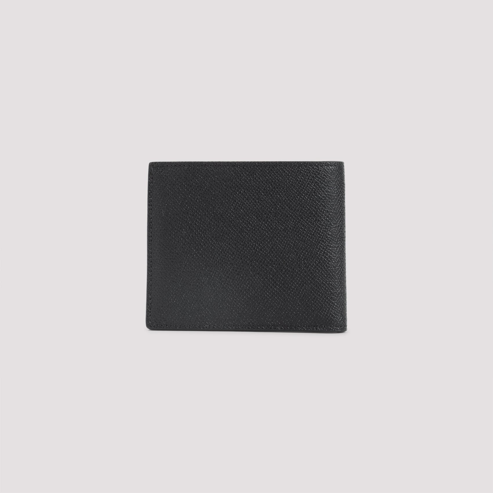 Textured Black Bifold Wallet with Silver-tone Logo