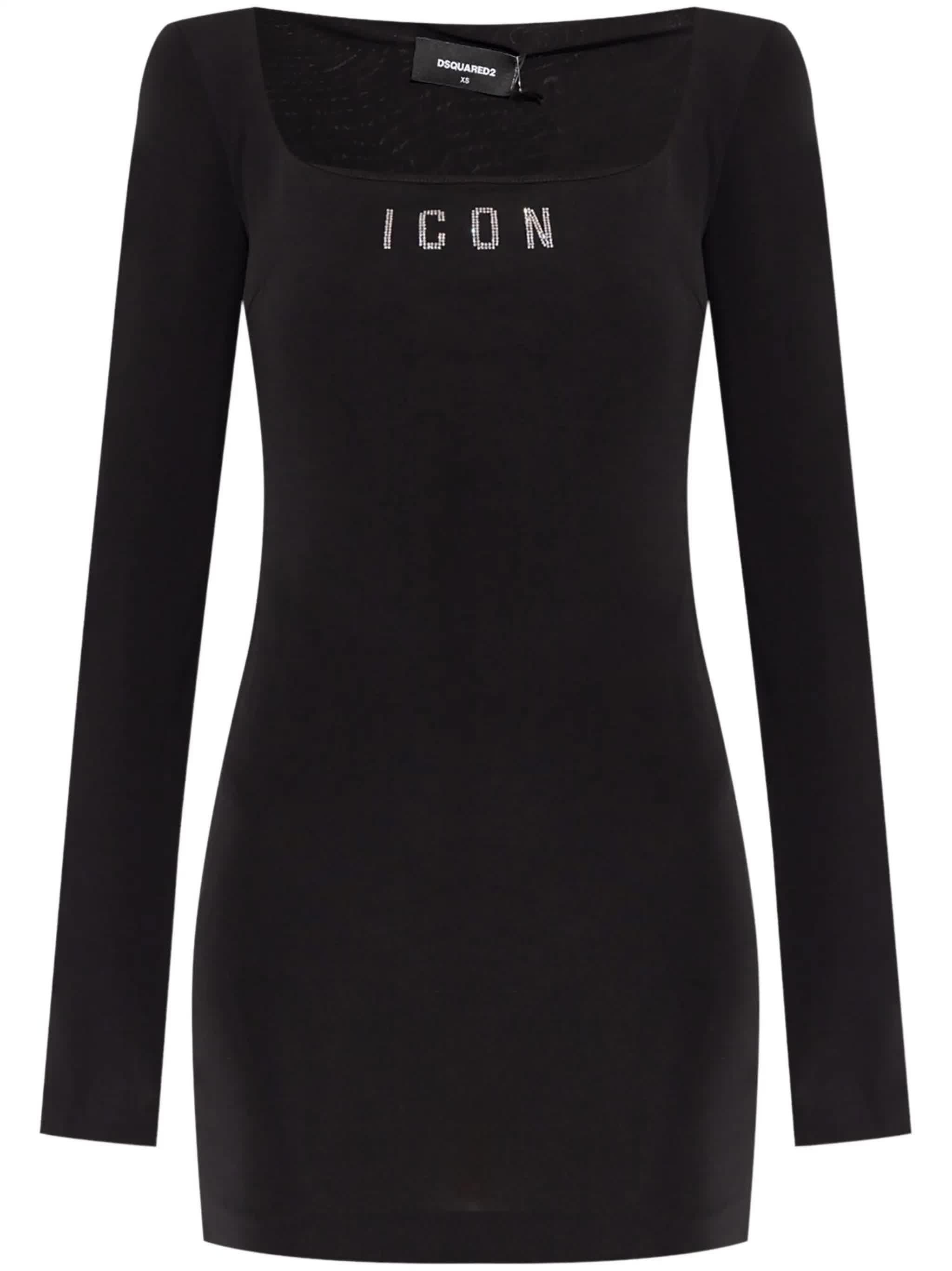 Fitted Black Viscose Square Neck Dress