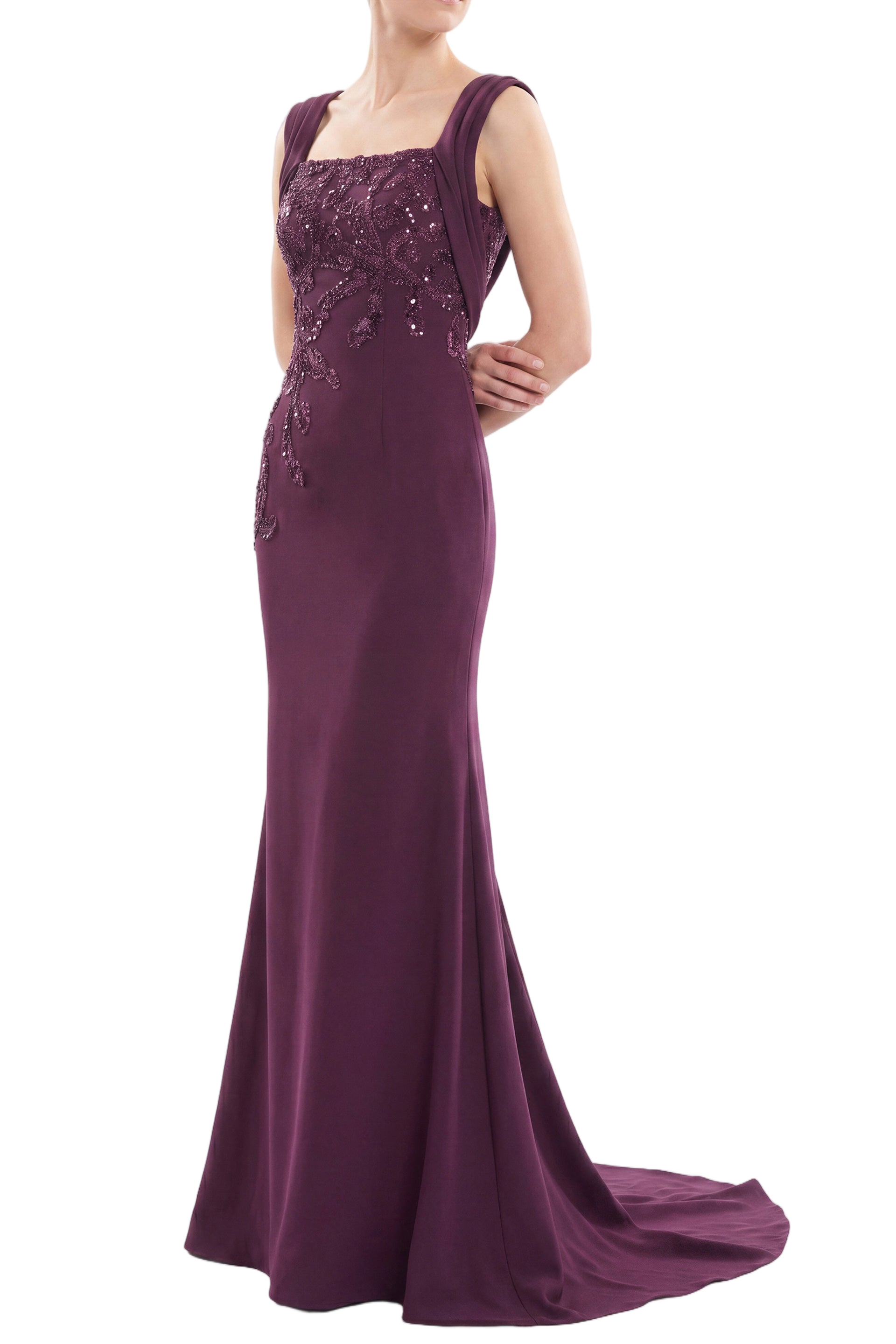 Embellished Long Crepe Dress