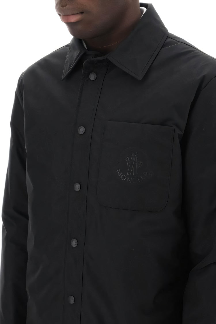 Classic Black Padded Shirt With Tailored Fit And Subtle Logo Embroidery