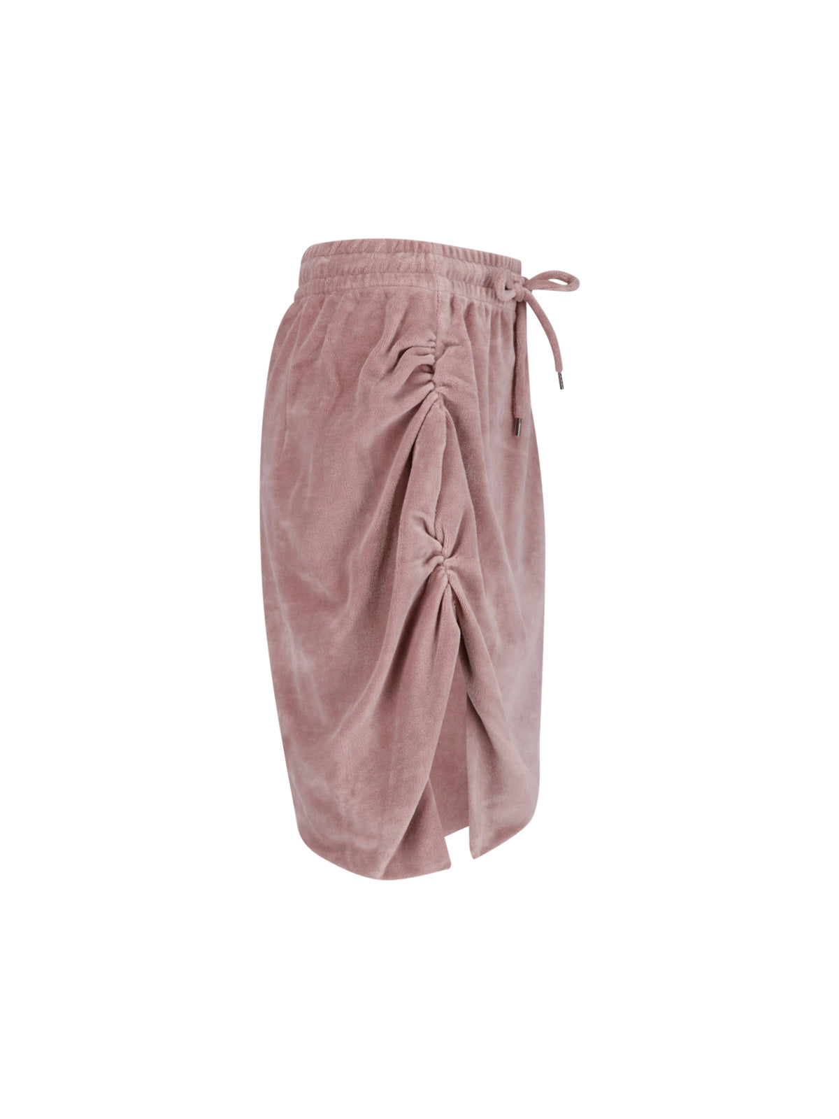 Pink Ruched Drawstring Velvety Skirt