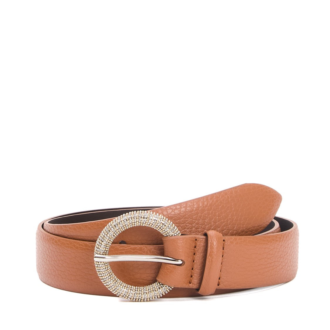 Round Buckle Belt With Strass Accents