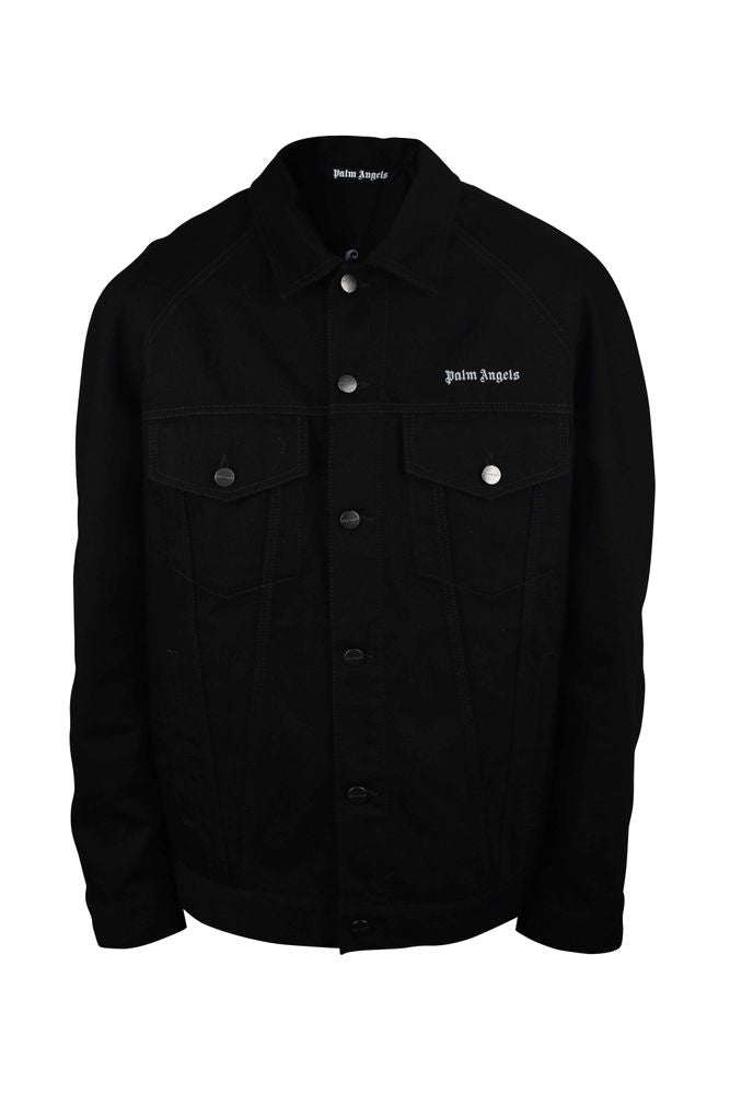 Black Denim Jacket With Embroidered Logo