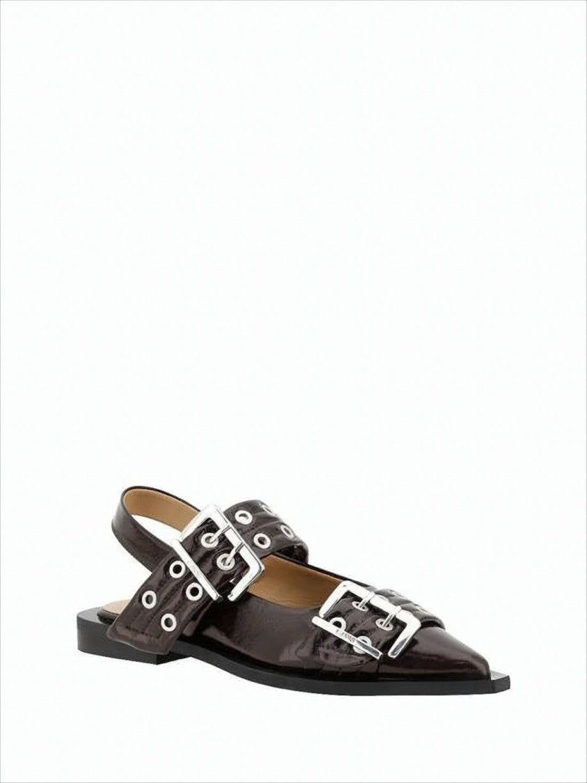 Sleek Slingback Flats With Pointed Toe And Bold Buckle Accents