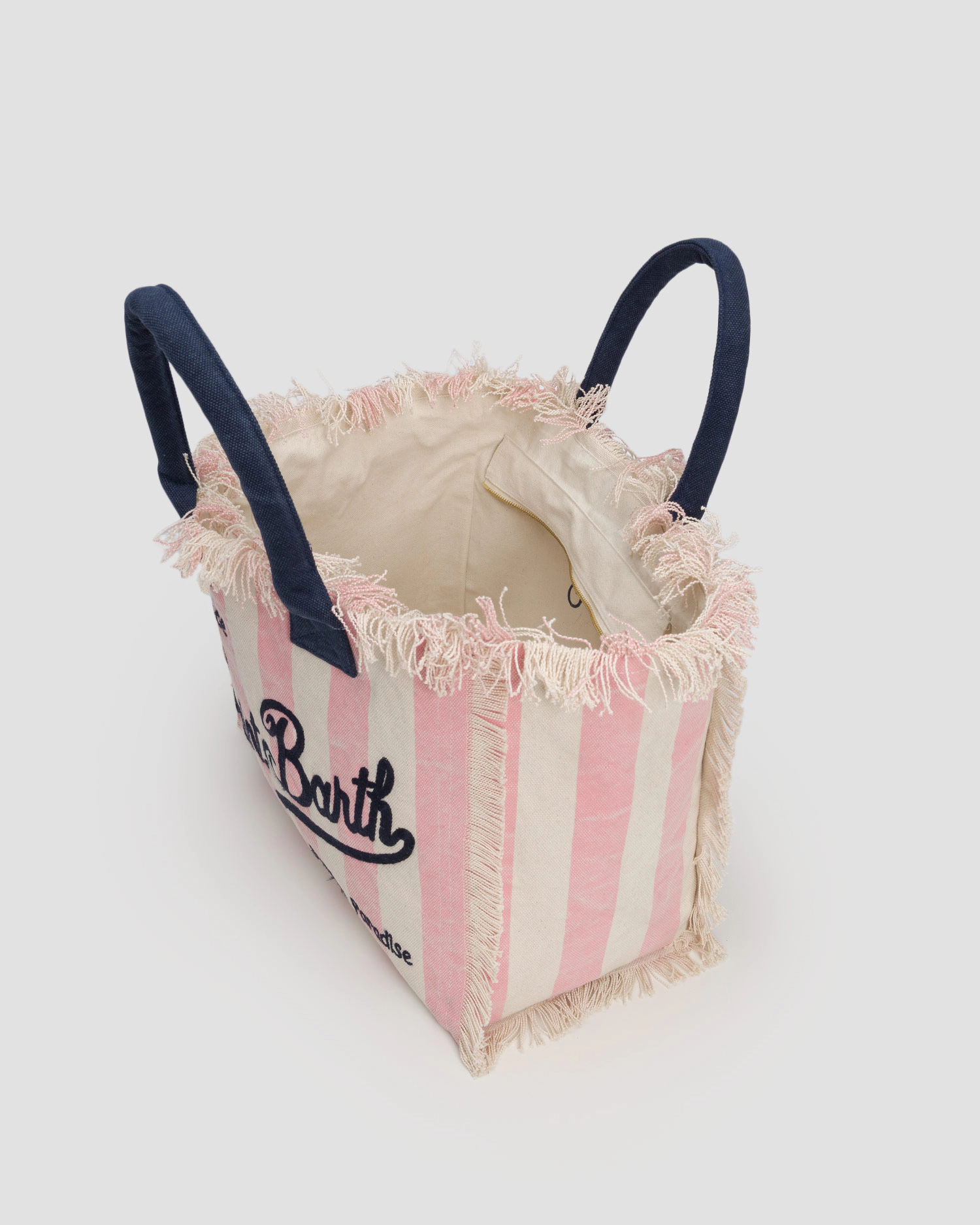 Vertical Stripe Tote Bag with Fringed Edges