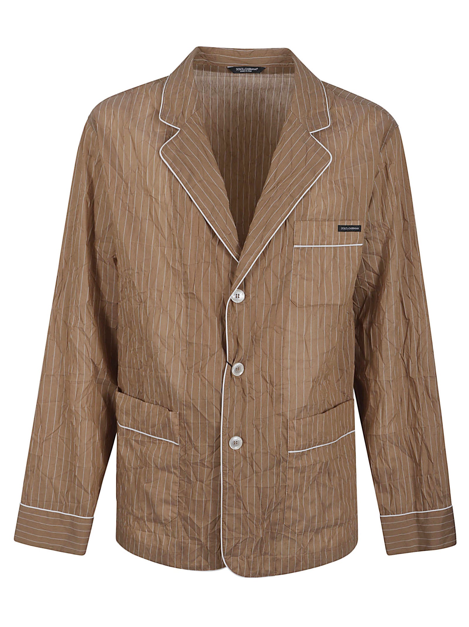 Brown Pinstriped Jacket with Classic Lapel